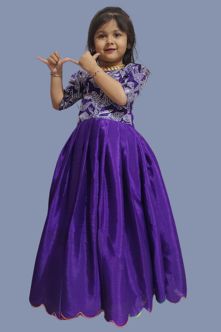 Full Stitched Pure Chinon Silk Gown Blue Colour