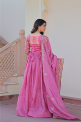Gold Crush Sequins Embroidered Party Wear Gown with Matching Dupatta for Women