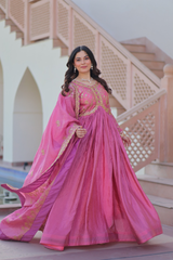 Elegant Sequins Embroidered Gold Crush Gown with Matching Dupatta