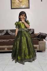 Jimmy Choo Silk Kids Gown with Swarovski Work Green
