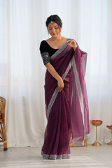 Elegant Sequence Sarees with Velvet Blouse