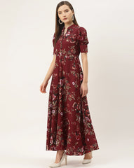 WesternStitch Crepe Floral Printed Full Length Fit & Flared Western Maxi Dress WesternStitch