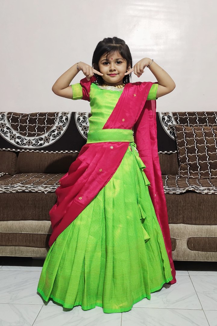Light Green Elegant Kids Lehenga Choli Set