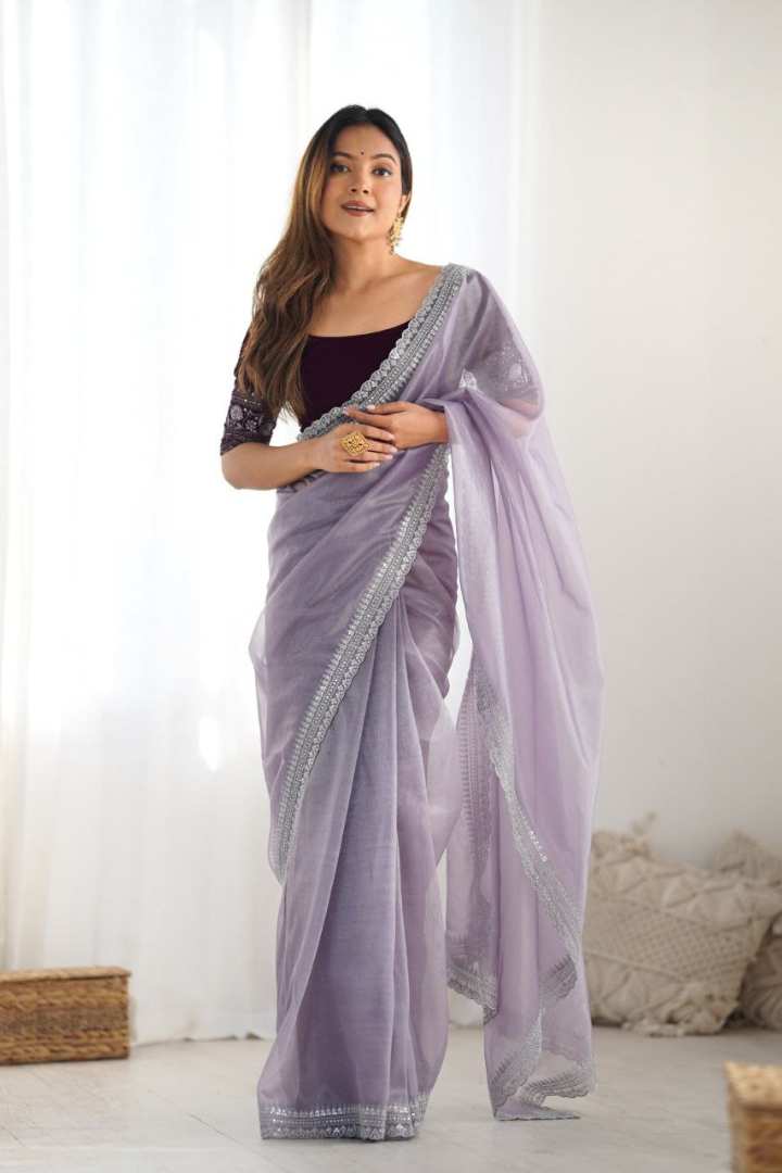 Elegant Sequence Sarees with Velvet Blouse