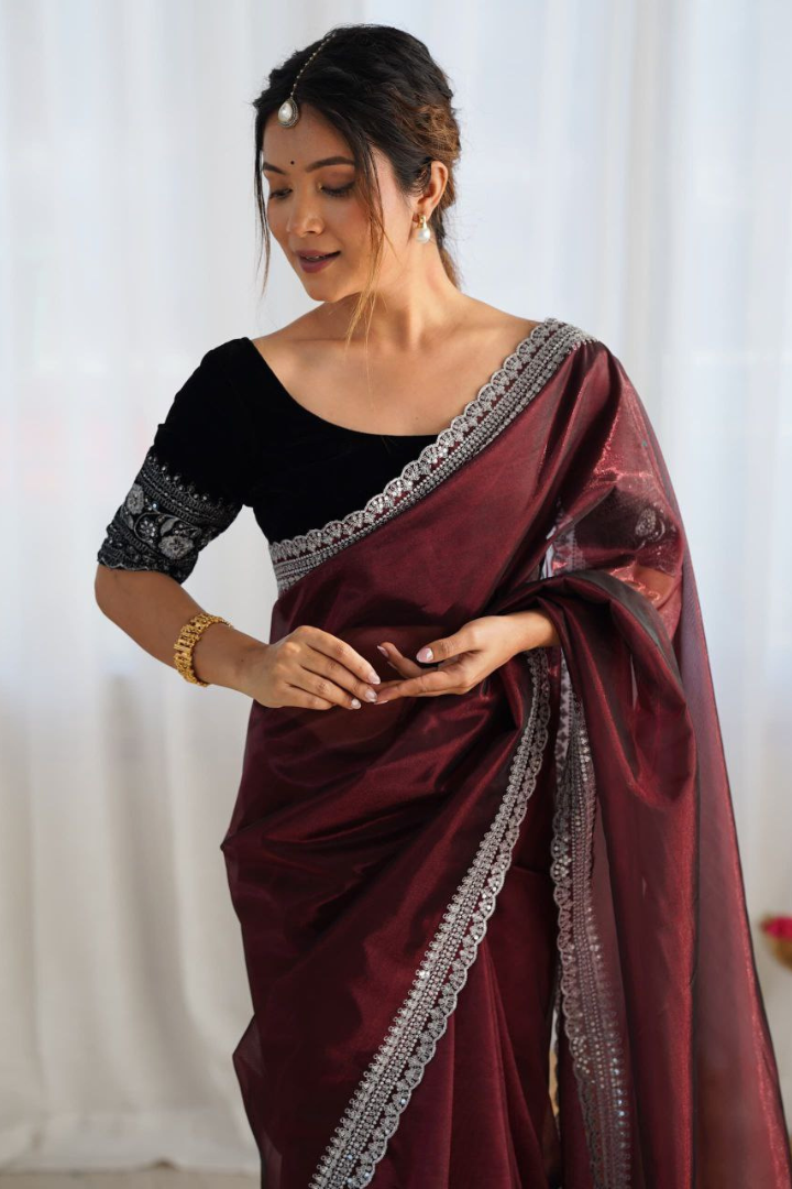 Elegant Sequence Sarees with Velvet Blouse
