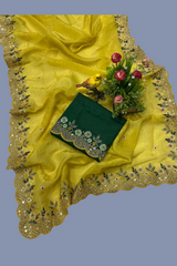 Sequence Embroidery with Cutwork Border Saree