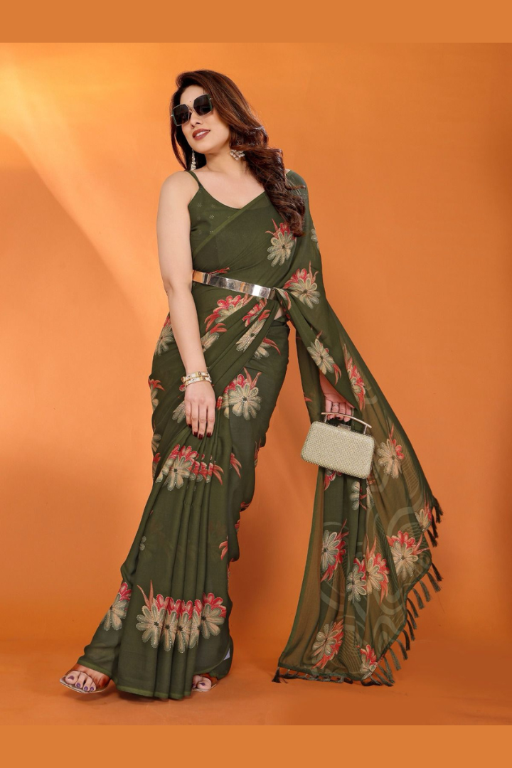 Luxurious Soft Moss Silk Fabric Saree