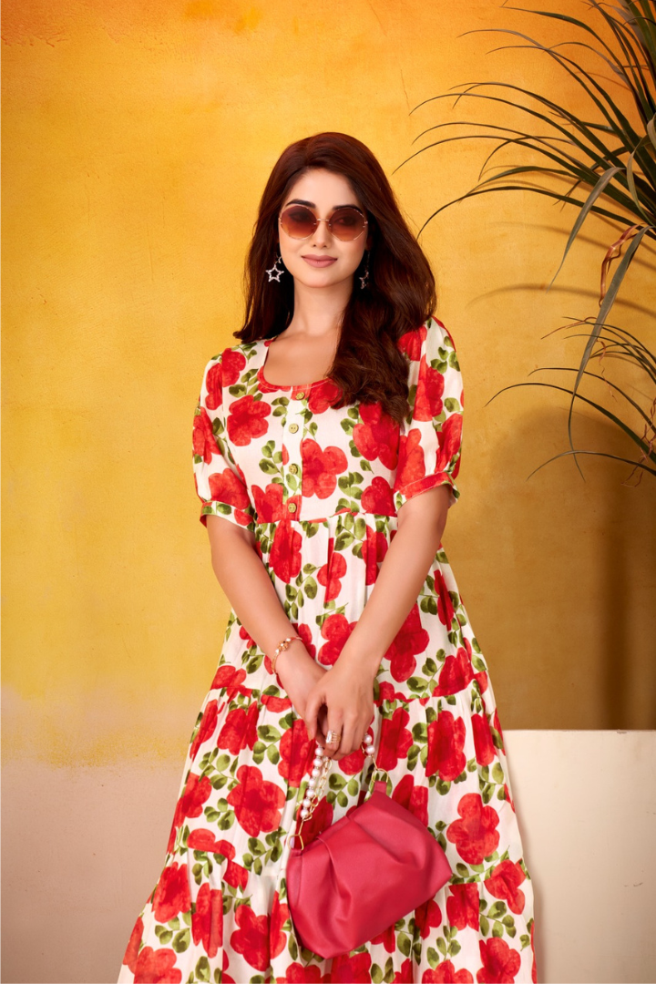 Premium Vichitra Silk Floral Frock