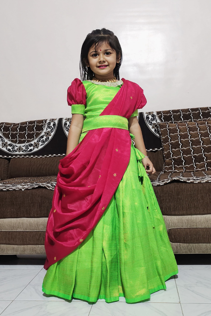 Light Green Elegant Kids Lehenga Choli Set
