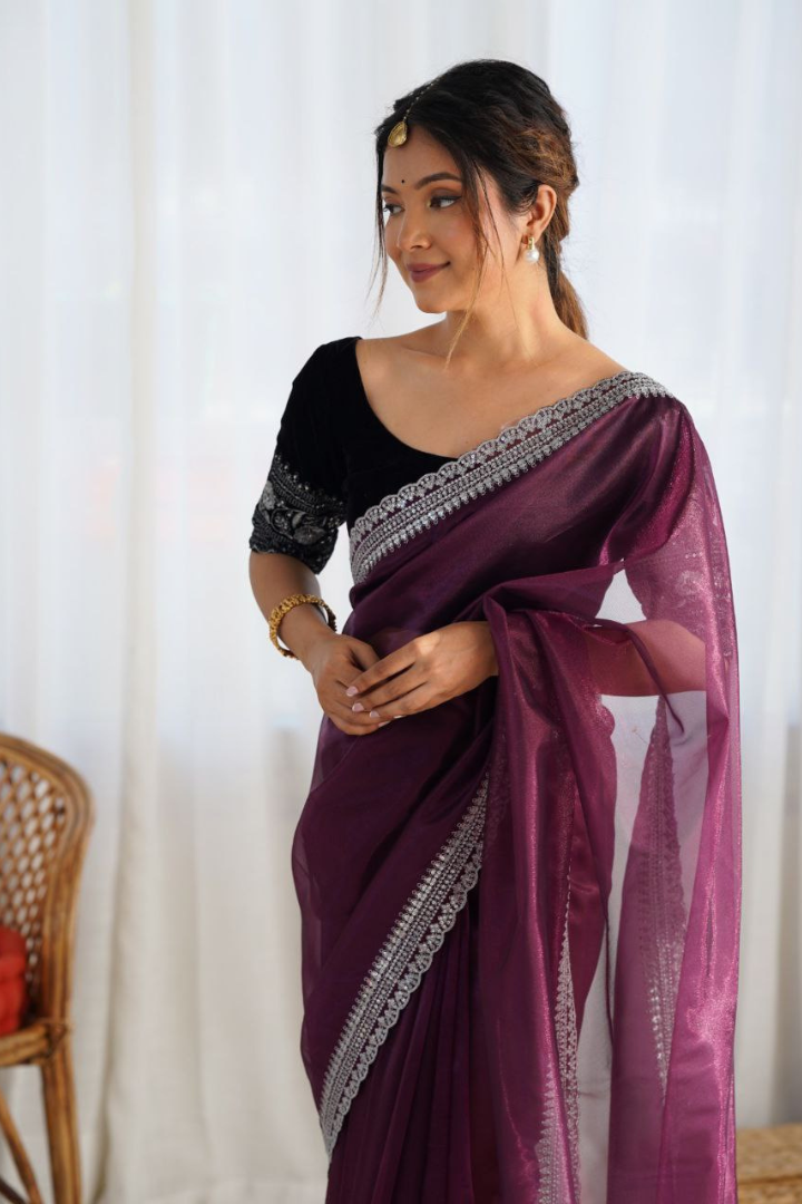 Elegant Sequence Sarees with Velvet Blouse