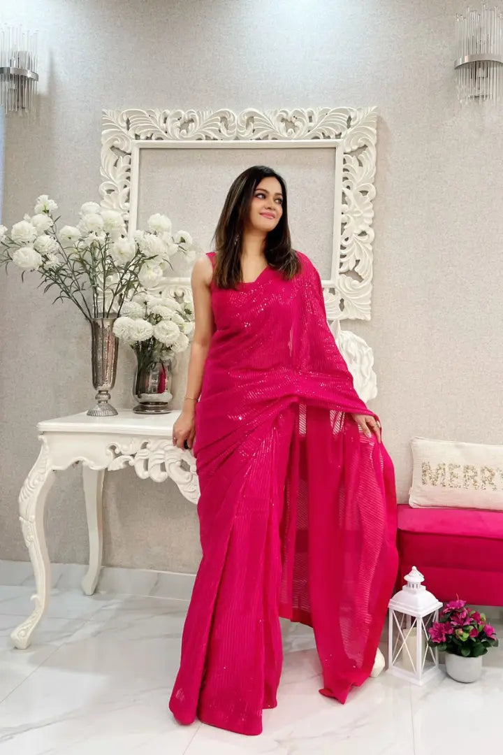 Comfortable Georgette Saree With Sequence Work