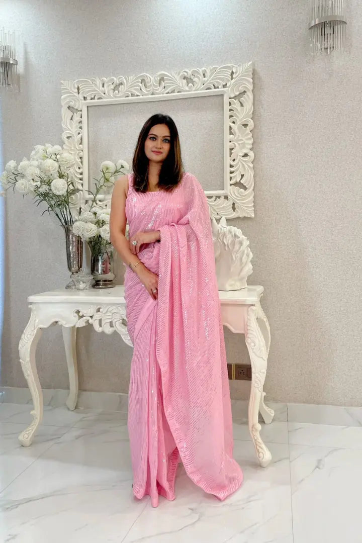 Comfortable Georgette Saree With Sequence Work