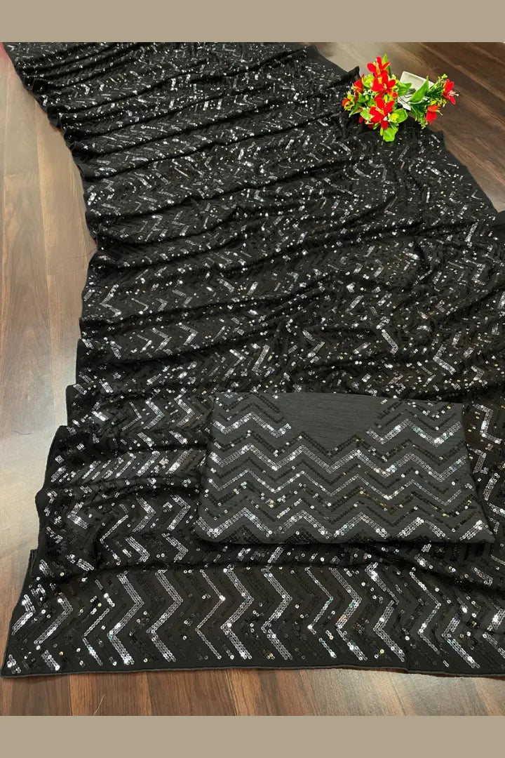 "Embroidery Sequence Work Saree for Women – Perfect Blend of Elegance & Style" - lookrange