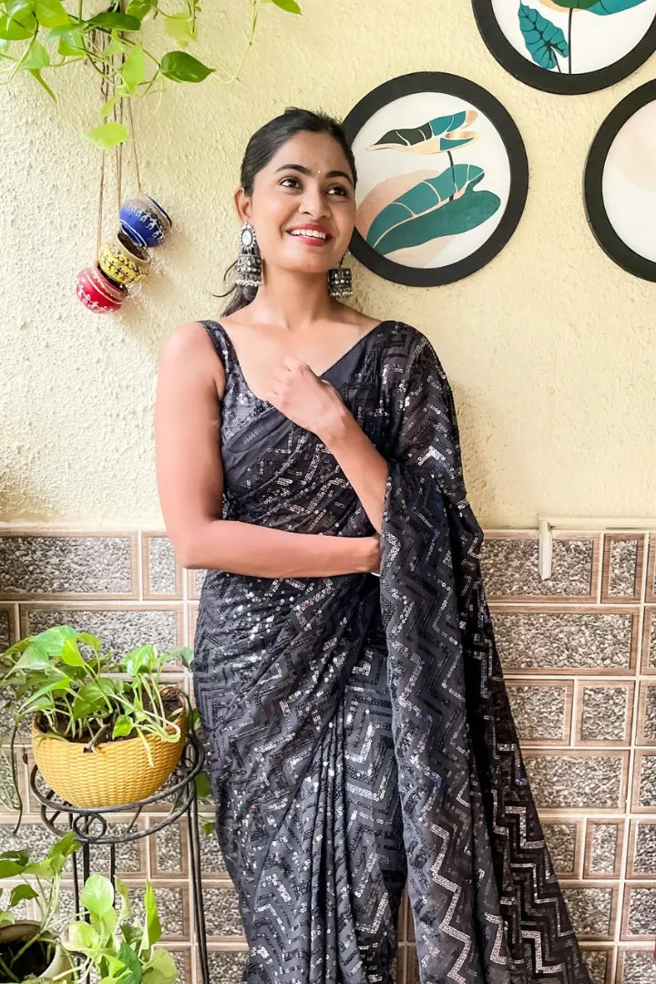 "Embroidery Sequence Work Saree for Women – Perfect Blend of Elegance & Style" - lookrange