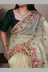 Premium Zari Kota Tissue Saree for Women