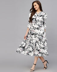 WesternStitch Women's Crepe Floral Printed Ruffled Western Maxi Dress WesternStitch