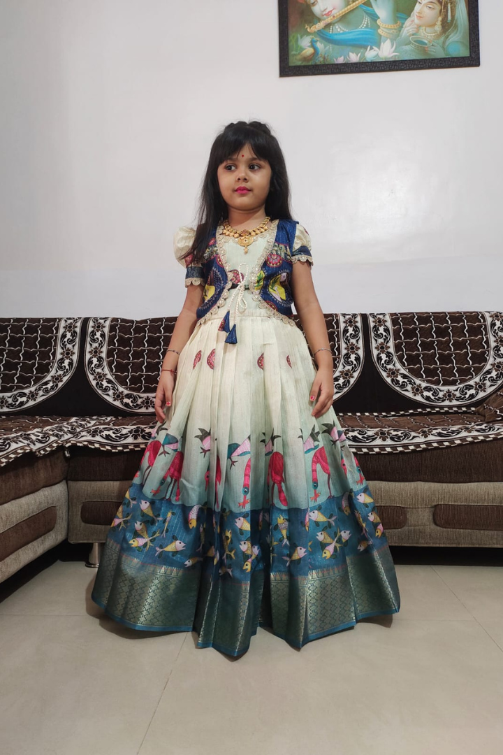 White Ethnic Kids Gown for Girls