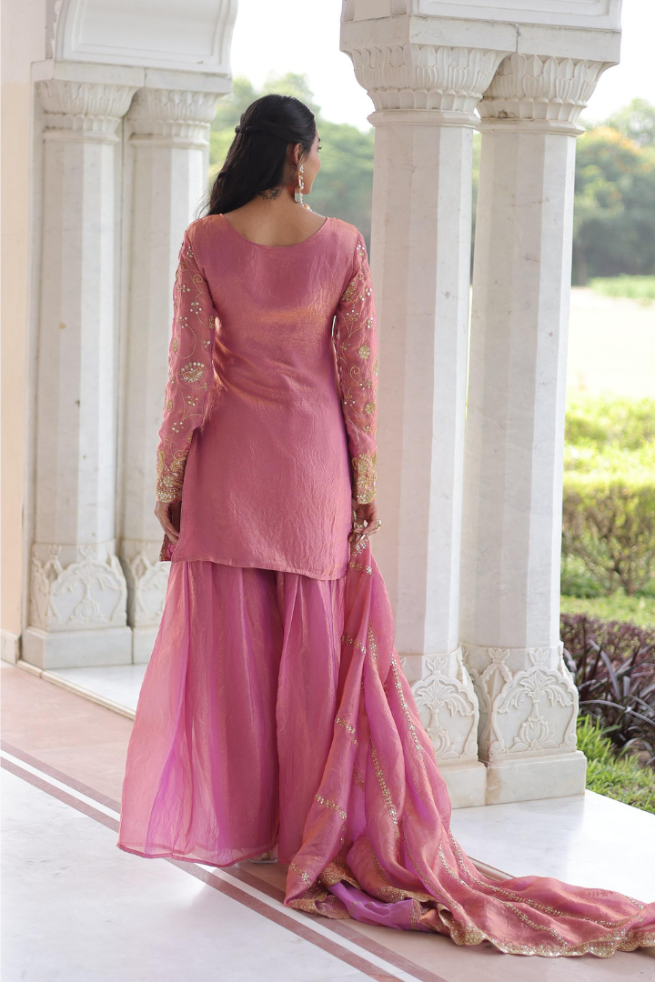 Pink Designer Sharara Suit with Embroidered Dupatta for Women