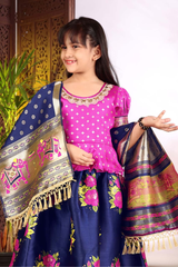 Beautiful woven Jacquard kids lehenga