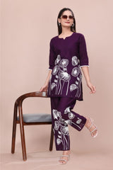 Women's Slub Cotton Embroidered Cord Set with stylish kurti and matching embroidered pants.