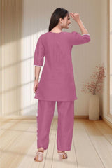Premium Slub Cotton Cord Set for women featuring elegant embroidery work and comfortable fit.