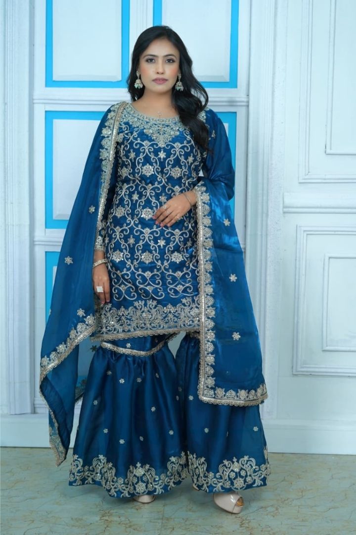 Designer Party Sharara Suit With Dupatta