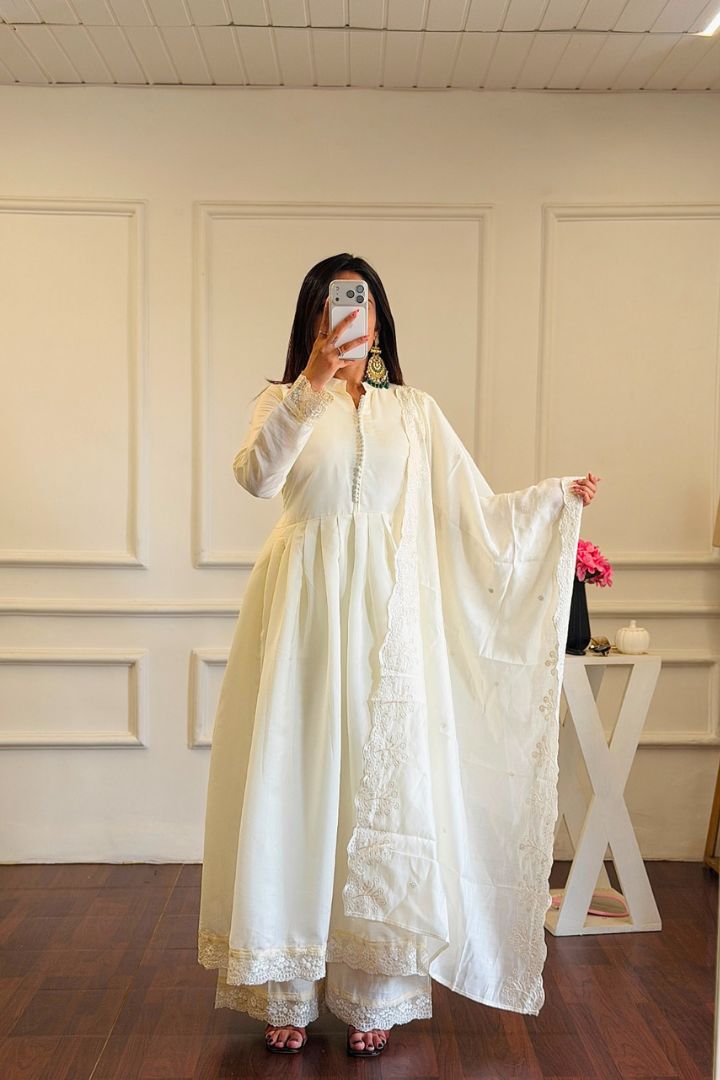 Premium Roman Silk embroidered gown
