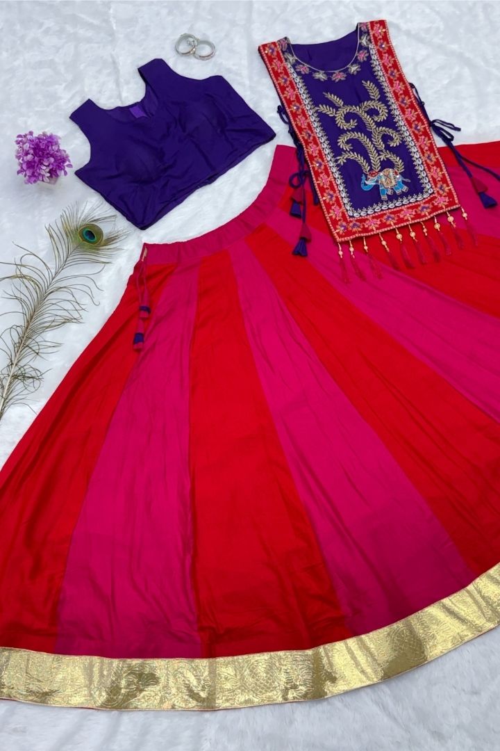 Festive cotton lehenga choli with stylish embroidered shrug