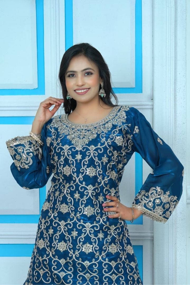 Designer party sharara suit with embroidered dupatta for women