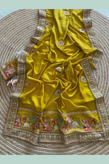 Premium Vichitra Silk Saree with Box Pallu & Moti Handwork Border