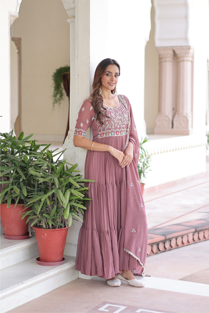 Faux Blooming Gown Set with Dupatta