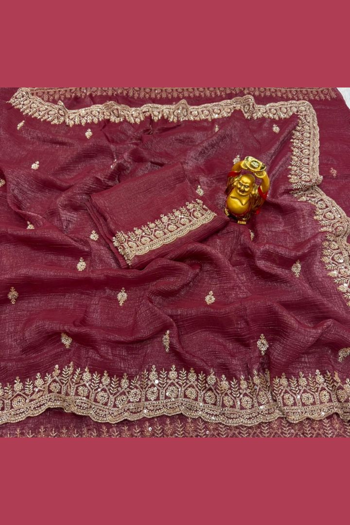 Grand Party Wear Sarees | Gold Beads & Cutdana Work