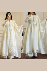 Designer Party Wear Embroidered Roman Silk Gown