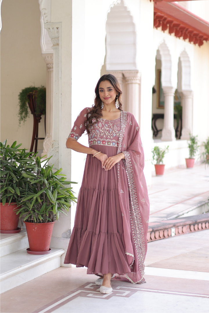 Faux Blooming Gown Set with Dupatta
