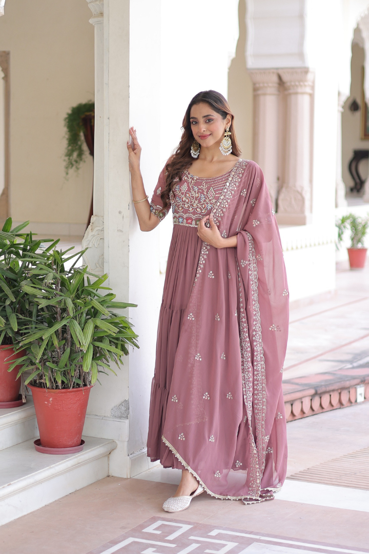 Faux Blooming Gown Set with Dupatta