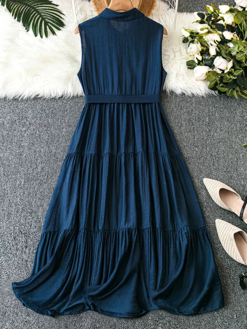 WesternStitch Plus Solid Tiered Hem Belted Maxi Dress WesternStitch