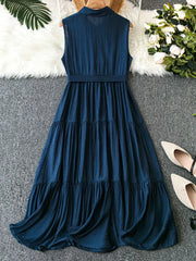 WesternStitch Plus Solid Tiered Hem Belted Maxi Dress WesternStitch