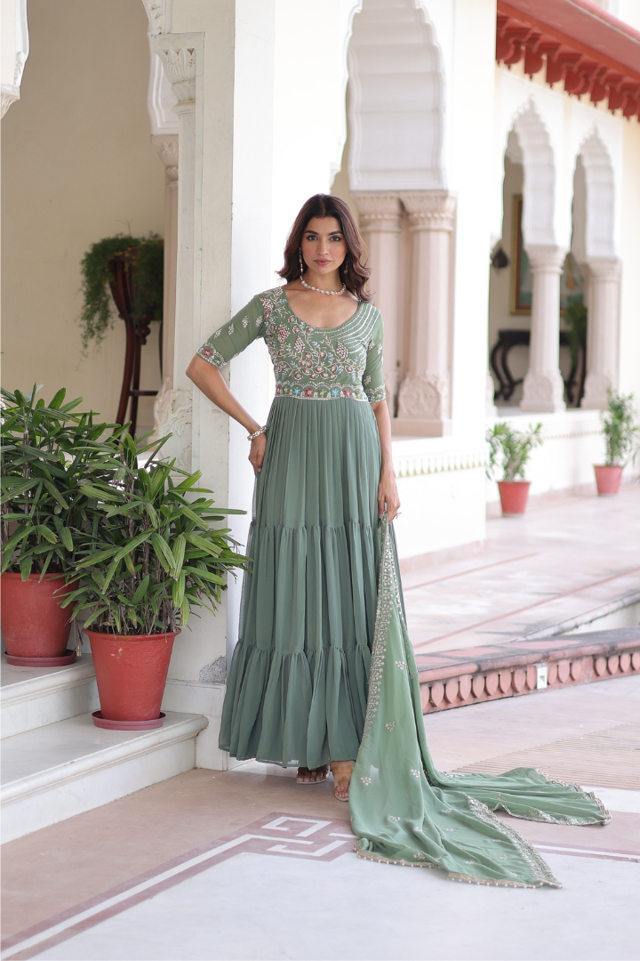 Faux Blooming Gown Set with Dupatta