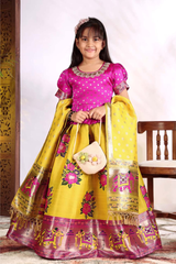 Patola Style Kids Lehenga Choli with Jacquard Weaving and Dupatta.