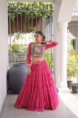 Full-stitched Navratri Lehenga Choli with elegant Bandhani print and cotton lining.