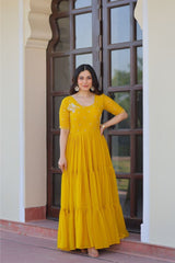 12-Meter Flair Designer Faux Blooming Beads Embroidered Ready-Made Gown for Women