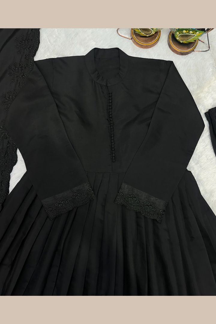 Heavy embroidered Roman Silk party wear gown