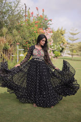 Women's Navratri Bandhani Print Faux Georgette Gown with Kutchi Patchwork | 12 Meter Flair | Navratri Collection 2026