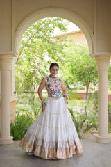 White Navratri Lehenga Choli With Kutchi Work