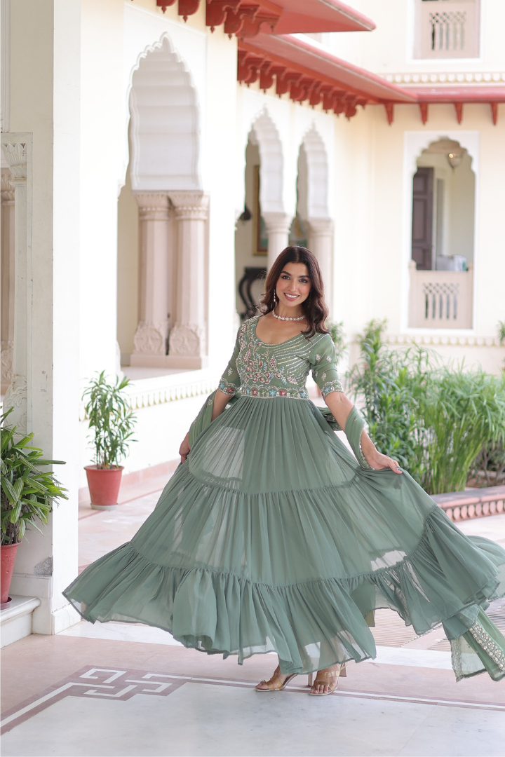 Faux Blooming Gown Set with Dupatta