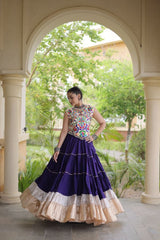 Blue color full stitched Garba lehenga for women