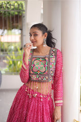 Traditional Gujarati Garba outfit featuring Bandhani Print Faux Georgette Lehenga.