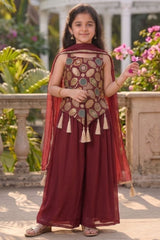 Girls Sequence Embroidery Work Stitched Top Palazzo with Dupatta – Festive Wear