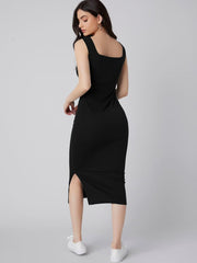 WesternStitch Women's Black One Piece Dresses |Knee-Length Dress | Bodycon Western Dress for Women| Midi Short Dress WesternStitch