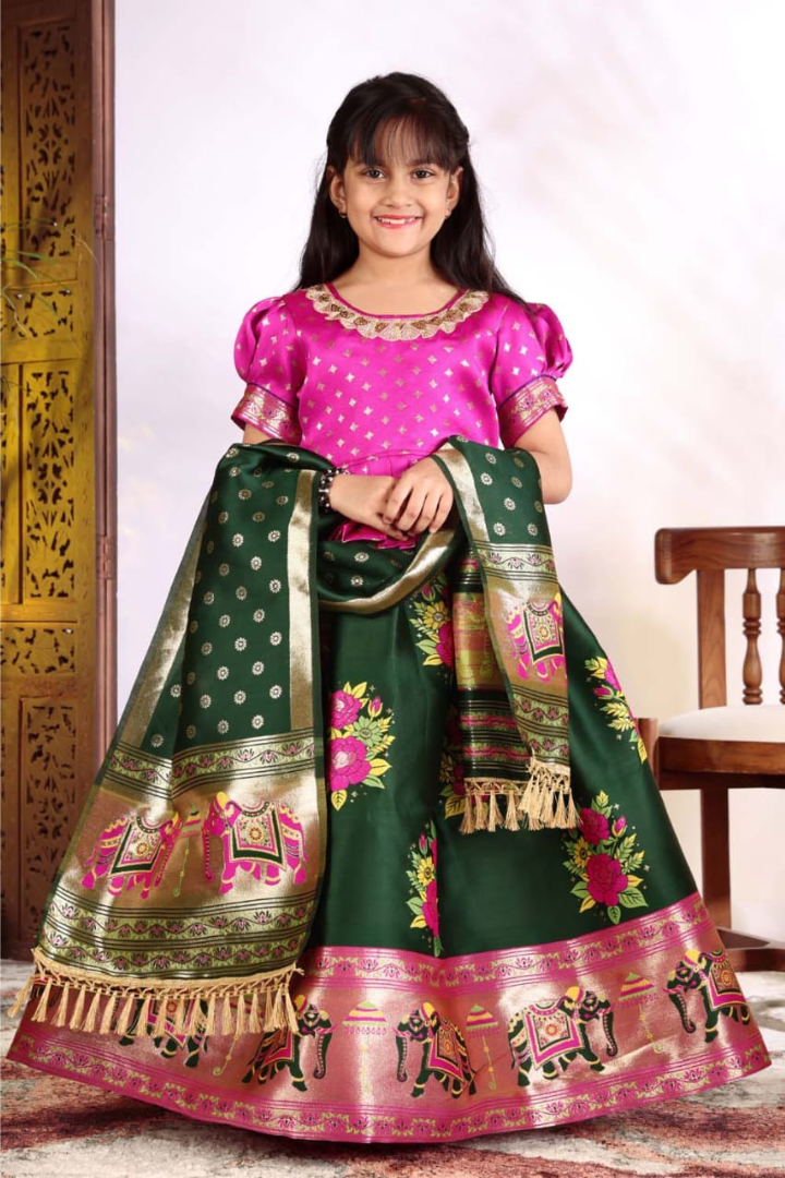 Girls Wedding Wear Patola Jacquard Lehenga Set